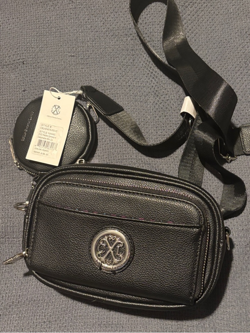Christian Lacroix Black Pebbled Leather Crossbody with Coin Pouch